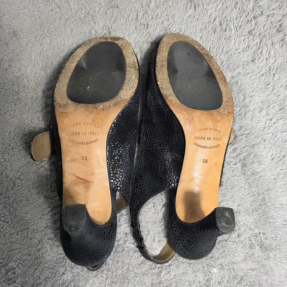 Anyi‎ Lu Tulip Slingback Peep Toe Heel Sandals Black Vero Cuoio  Italy EU 38